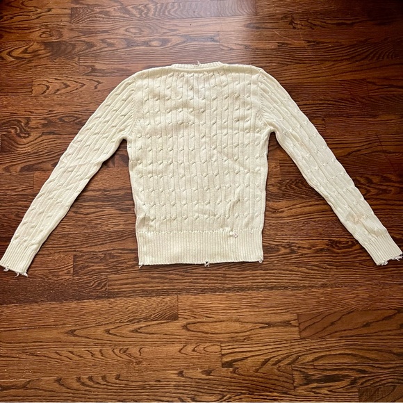 Pink Pineapple Light Green Distressed Cable Knit Sweater - Picture 5 of 7